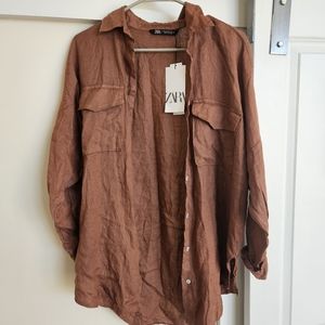 Zara rust button down oversized top